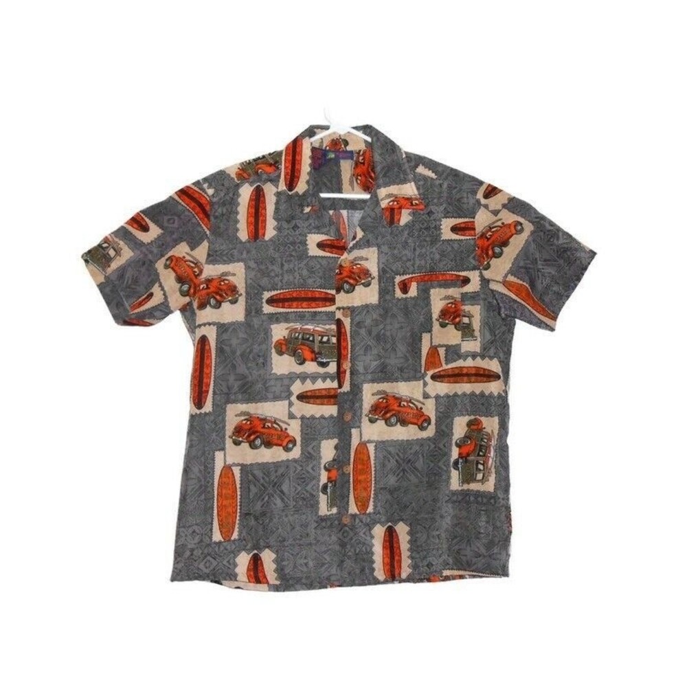 Roundy Bay Mens M Shirt, Surf And Vehicles, Multicolor Short Sleeve‎ Button Up